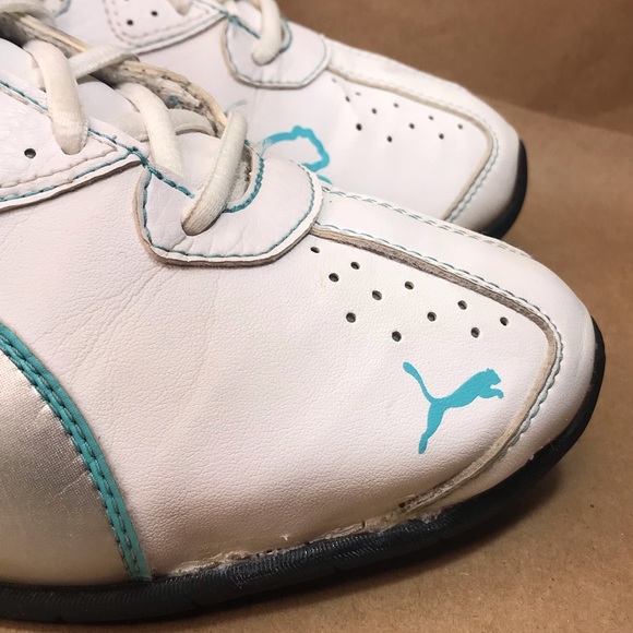 Puma White Turquoise Silver Leather Running Shoes Size 9 - Picture 11 of 16